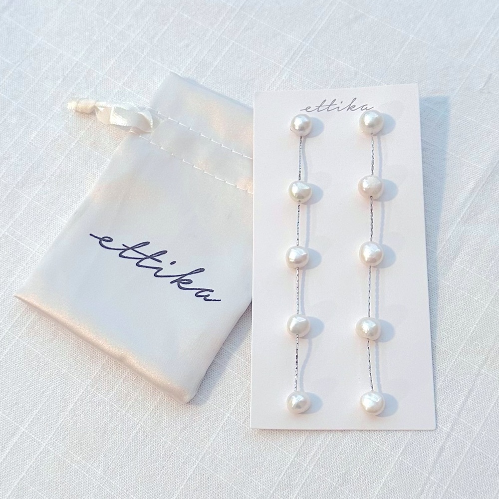 Ettika Dripping Freshwater Pearl Linear Drop Earrings, Silver